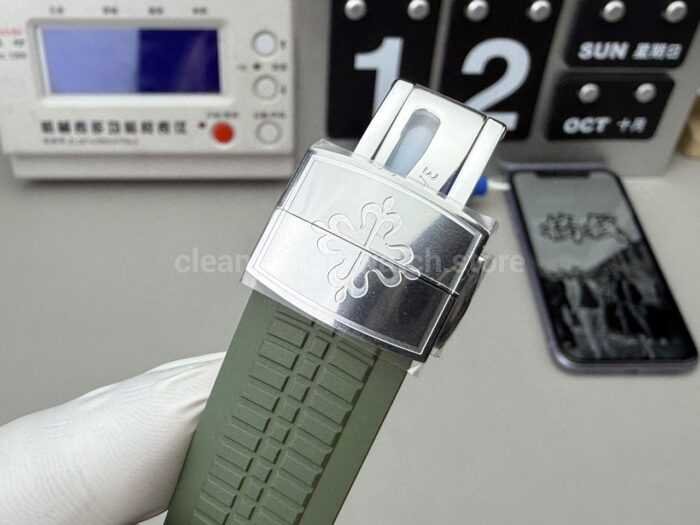 3K Factory Patek Philippe Aquanaut 42.2mm 5168G-010 White Gold，Avocado Green Rubber Strap Avocado Green Dial - Image 7