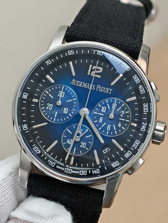 APS Factory Audemars Piguet Code 11.59 26393BC.OO.A002KB.01 41mm Steel Canvas Strap Blue Dial - Image 4