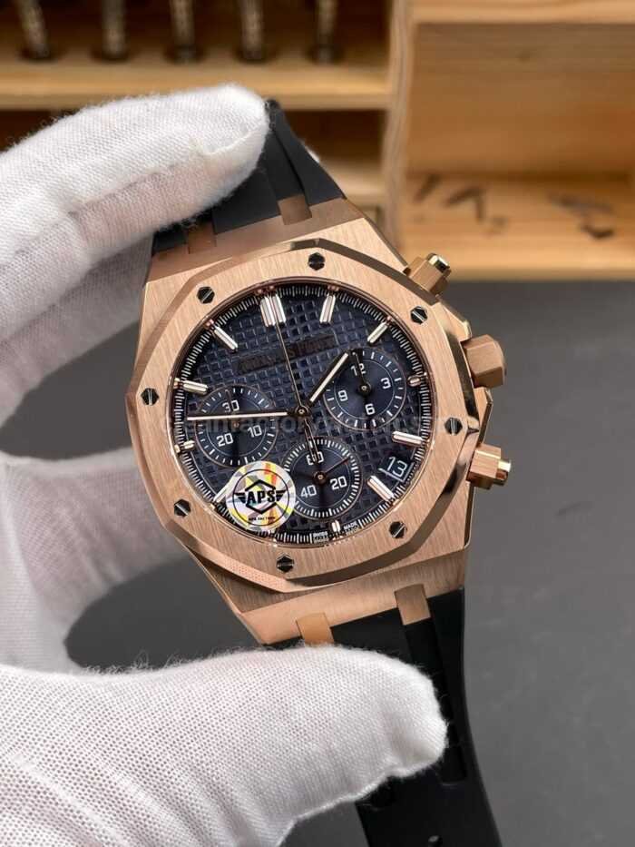 APS Factory Audemars Piguet Royal Oak Chronograph 26240OR.OO.1320OR.01 41mm Rubber Strap Rose Gold Blue Dial - Image 2