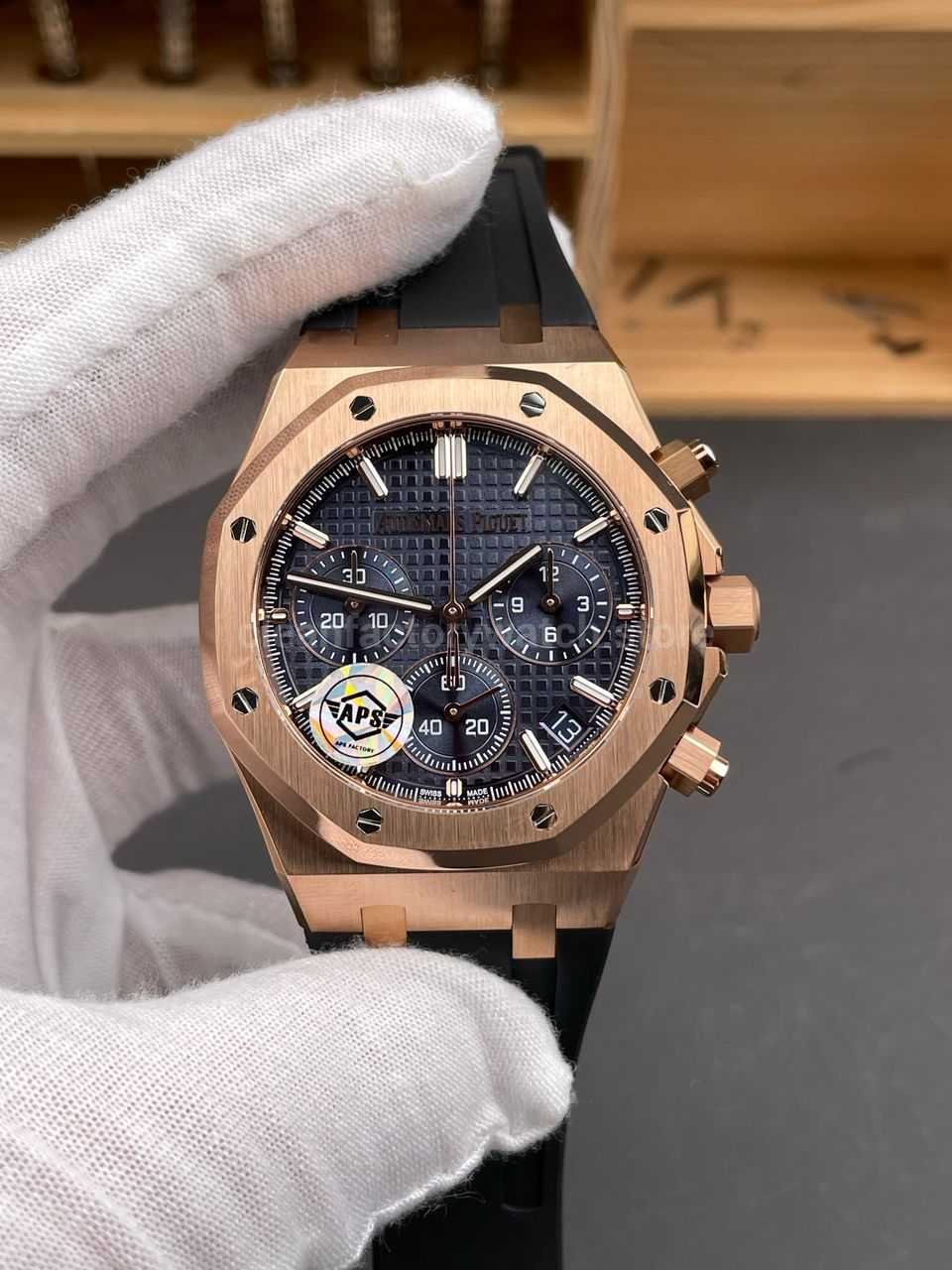 APS Factory Audemars Piguet Royal Oak Chronograph 26240OR.OO.1320OR.01 41mm Rubber Strap Rose Gold Blue Dial