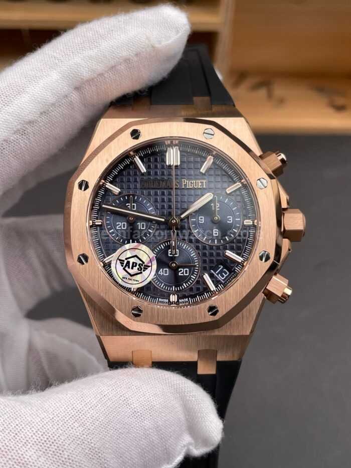APS Factory Audemars Piguet Royal Oak Chronograph 26240OR.OO.1320OR.01 41mm Rubber Strap Rose Gold Blue Dial - Image 3