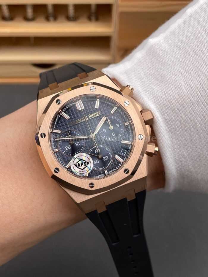 APS Factory Audemars Piguet Royal Oak Chronograph 26240OR.OO.1320OR.01 41mm Rubber Strap Rose Gold Blue Dial - Image 8