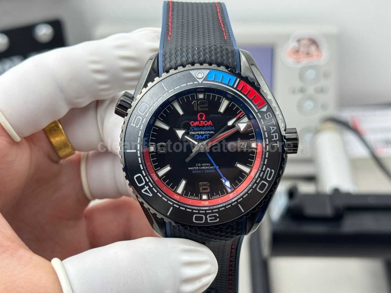 OVS Factory Omega Seamaster Planet Ocean 215.92.46.22.01.004 45.5mm Rubber Strap Arabic Numerals Black