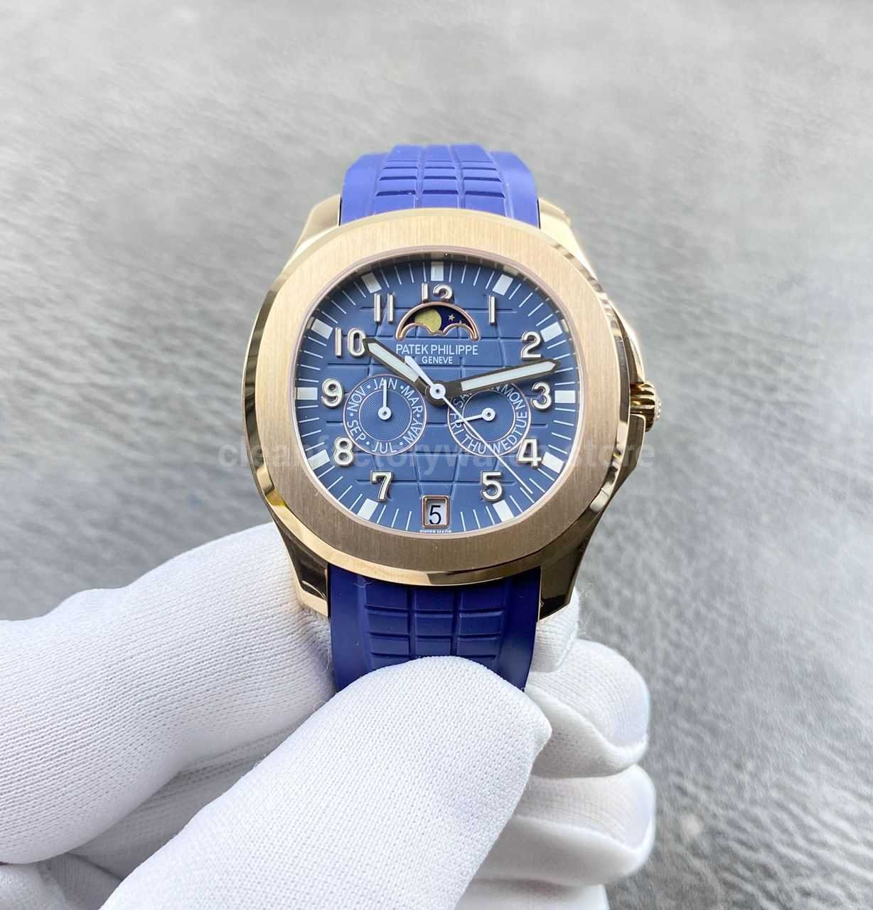 PP+ Factory Patek Philippe Aquanaut 5261R 001 40mm Rose Gold Blue Rubber Strap Blue Dial (8) PP+ Factory Patek Philippe Aquanaut 5261R-001 40mm Rose Gold Blue Rubber Strap Blue Dial - Image 1