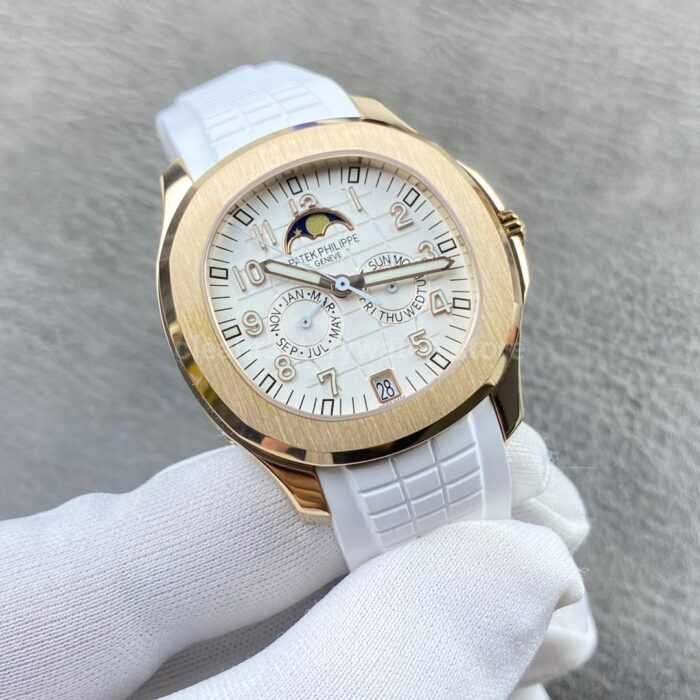 PP+ Factory Patek Philippe Aquanaut 5261R 40mm Rose Gold White Rubber Strap White Dial - Image 2