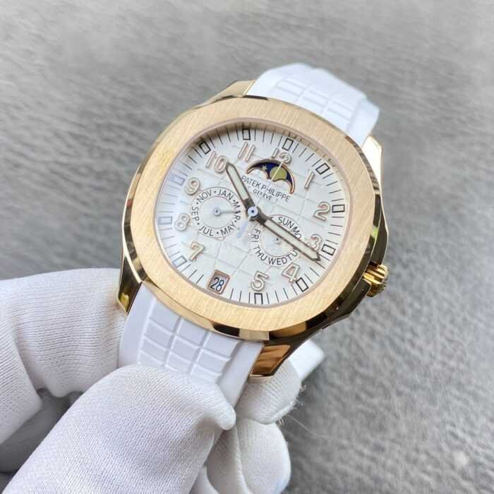 PP+ Factory Patek Philippe Aquanaut 5261R 40mm Rose Gold White Rubber Strap White Dial - Image 3