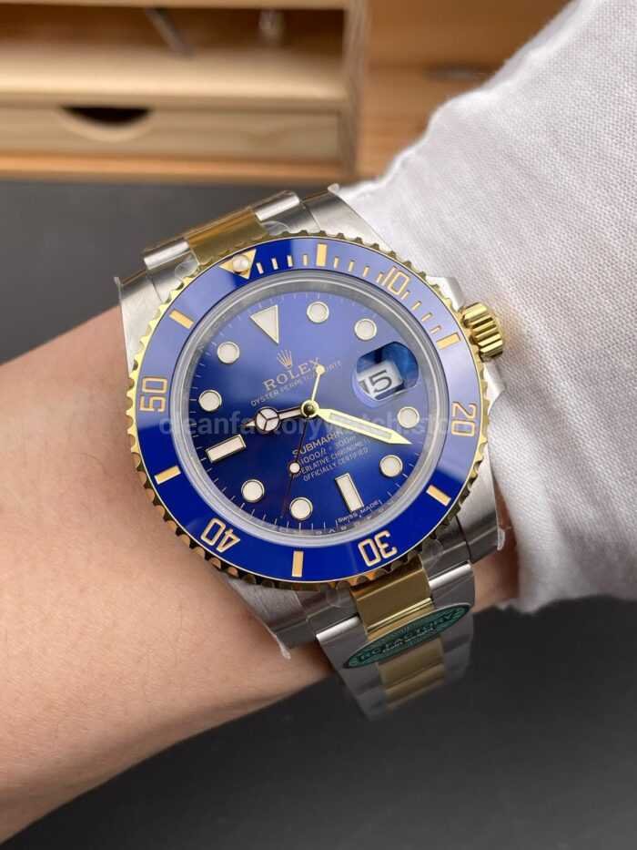 RC Factory Counterweight Rolex Submariner Date 116613LB 40mm Half Gold Blue Dial - Image 10