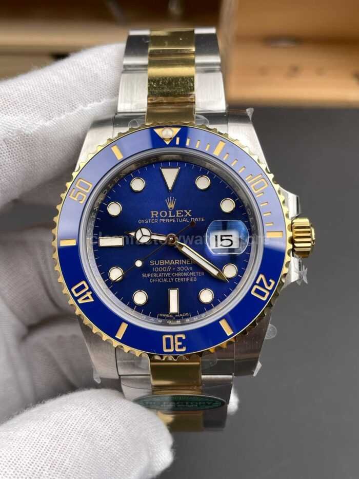 RC Factory Counterweight Rolex Submariner Date 116613LB 40mm Half Gold Blue Dial - Image 3
