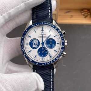 SMF Factory Omega Speedmaster Silver Snoopy Award 310.32.42.50.02.001 42mm Steel Canvas Strap White Dial