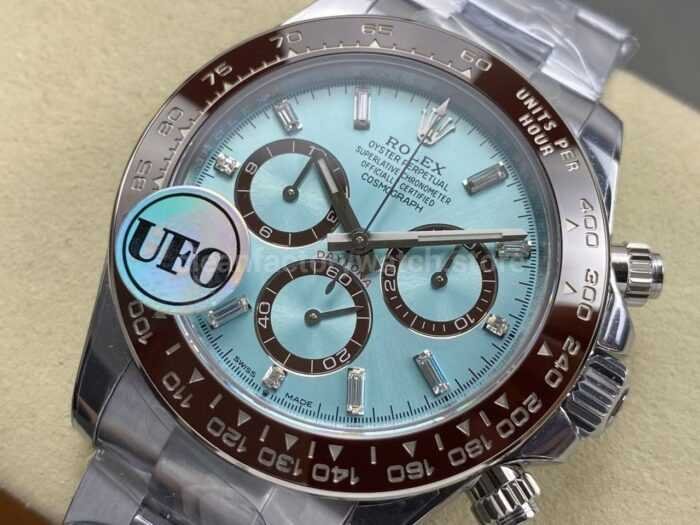UFO Factory Counterweight Rolex Daytona 126506-0002 40mm Full Platinum Ice Blue Diamond Baguette Dial - Image 3