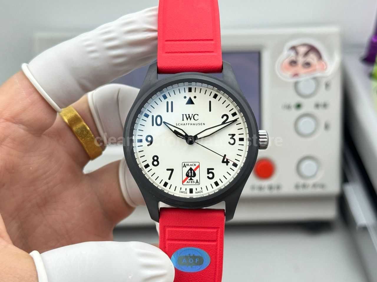 AOF Factory IWC Pilot IW326905 41mm Ceramic Red Rubber Strap White Dial