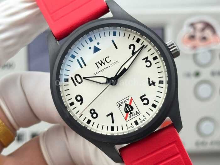AOF Factory IWC Pilot IW326905 41mm Ceramic Red Rubber Strap White Dial - Image 2