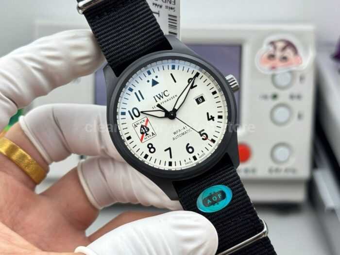 AOF Factory IWC Pilot IW326905 41mm Ceramic Textile Strap White Dial - Image 4