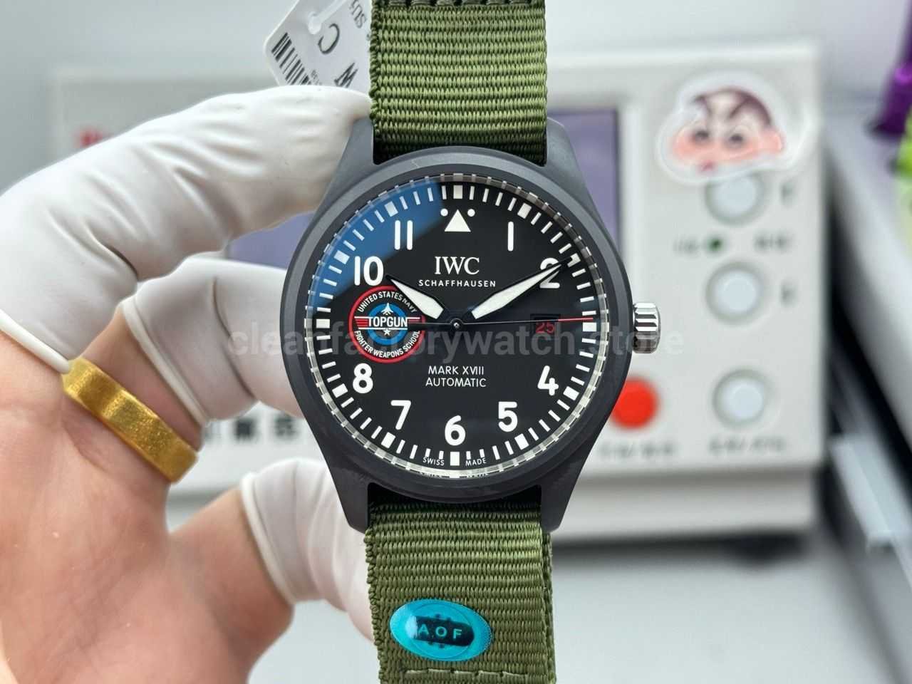 AOF Factory IWC Pilot Mark XVIII IW324712 41mm Ceramic Textile Strap Black Dial