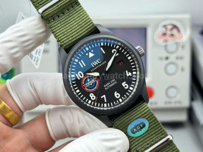 AOF Factory IWC Pilot Mark XVIII IW324712 41mm Ceramic Textile Strap Black Dial - Image 4