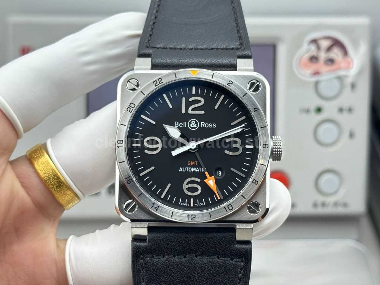 BRF Factory Bell & Ross BR 03-93 GMT 42mm Steel Leather Strap Black Dial