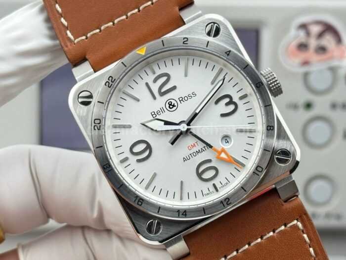 BRF Factory Bell & Ross BR 03-93 GMT 42mm Steel Leather Strap White Dial - Image 4
