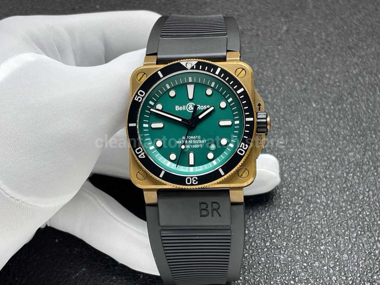 BRF Factory Bell & Ross BR 03 BR0392-D-LT-BRSRB 42mm Bronze Rubber Strap Green Dial