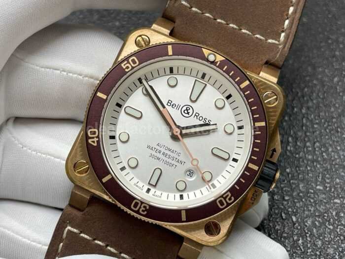 BRF Factory Bell & Ross BR 03 BR0392-D-WH-BRSCA 42mm Bronze Leather Strap Silver Dial - Image 3