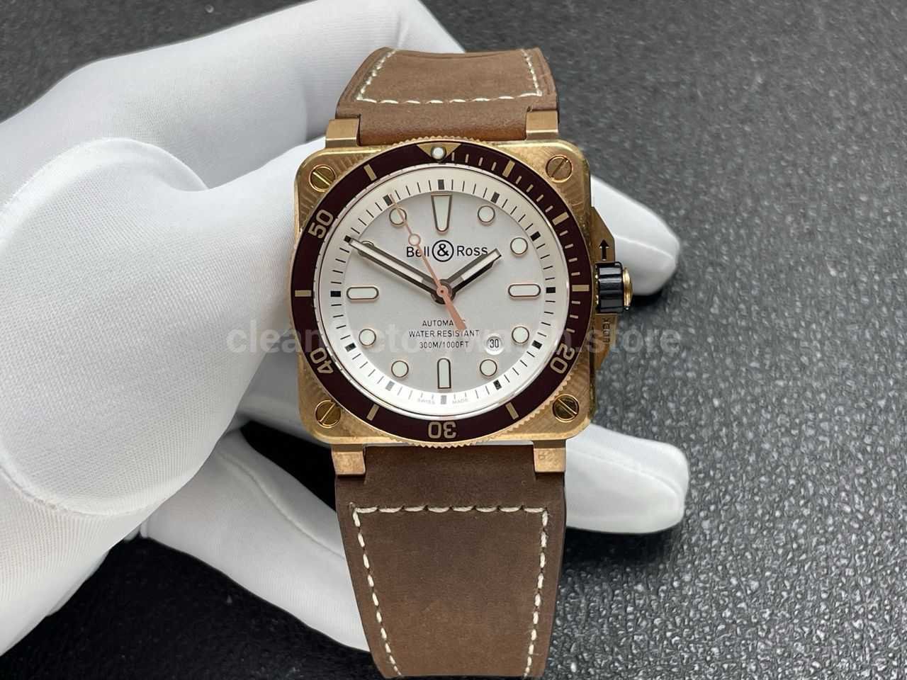 BRF Factory Bell & Ross BR 03 BR0392-D-WH-BRSCA 42mm Bronze Leather Strap Silver Dial