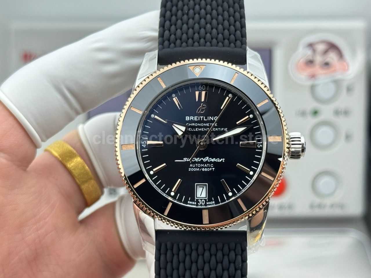 GF Factory Breitling Superocean Heritage B20 UB2010121B1A1 42mm Rubber Strap Gold/Steel Black Dial