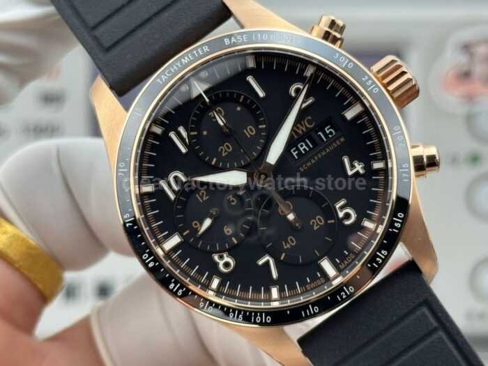 JP Factory IWC Pilot Chronograph IW388309 41mm Rose Gold Rubber Strap Arabic Numerals Black Dial - Image 2