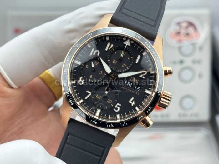 JP Factory IWC Pilot Chronograph IW388309 41mm Rose Gold Rubber Strap Arabic Numerals Black Dial - Image 5