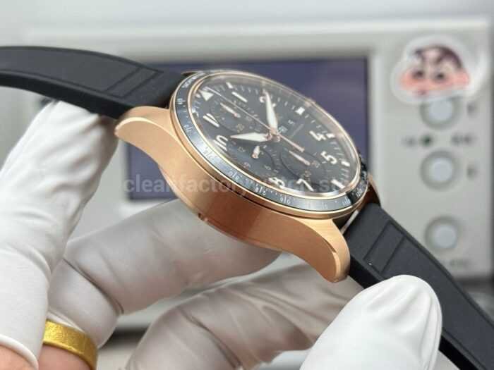 JP Factory IWC Pilot Chronograph IW388309 41mm Rose Gold Rubber Strap Arabic Numerals Black Dial - Image 6