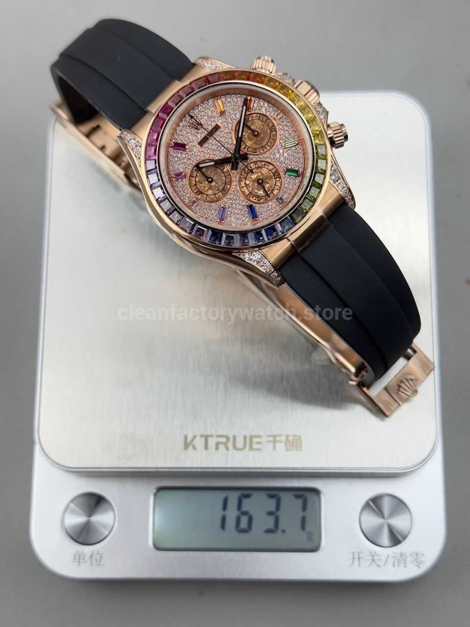N+ Factory Counterweight Rolex Daytona 116595RBOW 40mm Rose Gold Rainbow Bezel Oysterflex Diamond Dial
