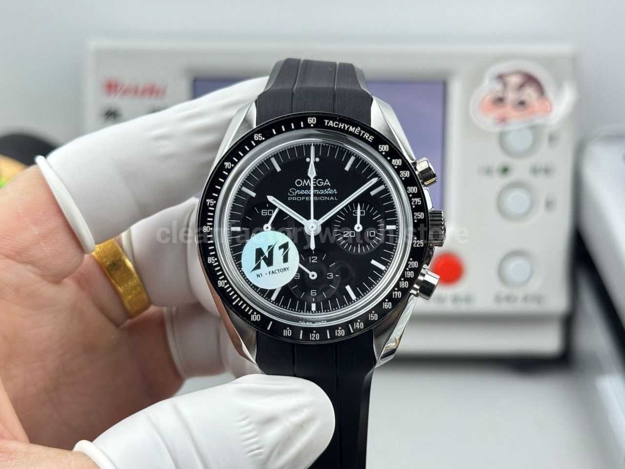 N1 Factory Omega Speedmaster Professional Moonwatch 310.30.42.50.01.002 42mm Steel Rubber Strap Black Dial