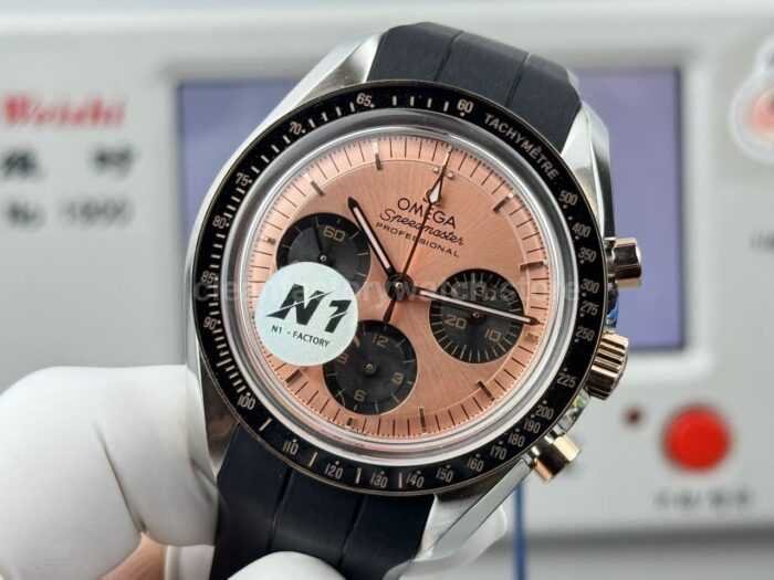N1 Factory Omega Speedmaster Professional Moonwatch 310.62.42.50.99.001 Steel Rubber Strap Pink Dial - Image 3