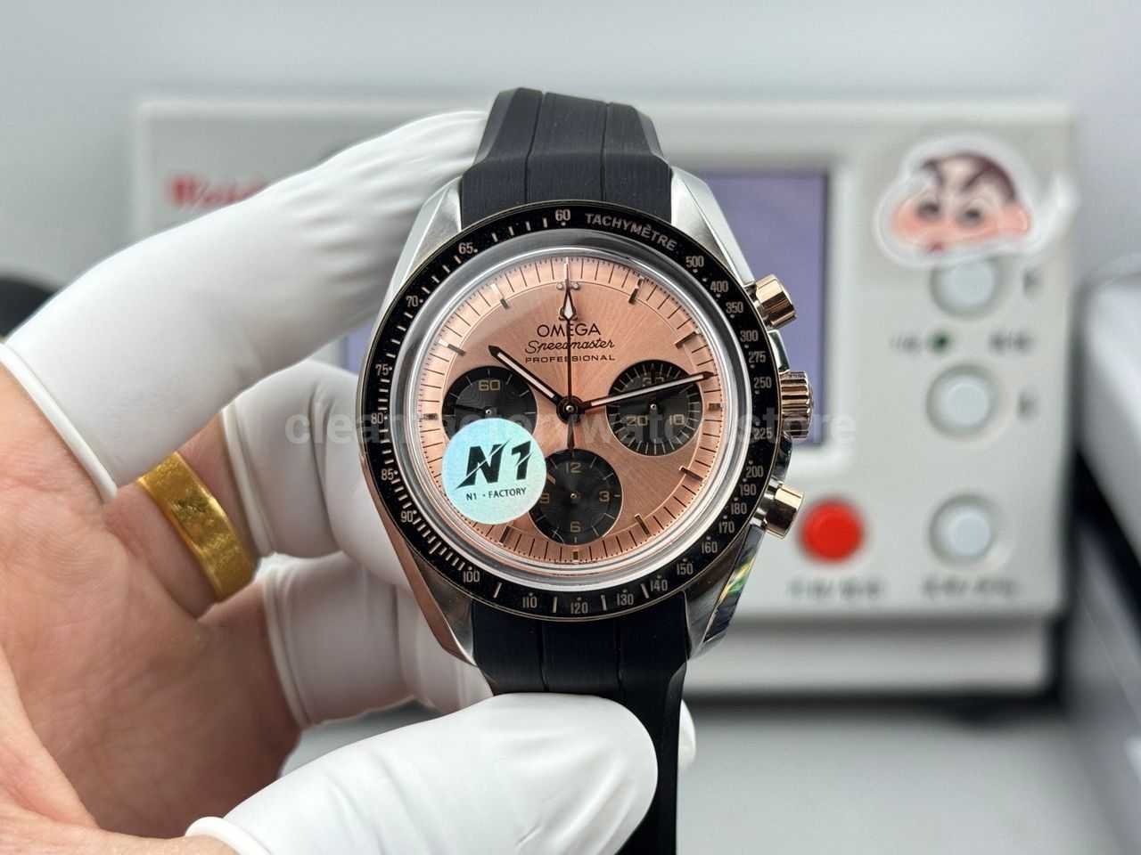 N1 Factory Omega Speedmaster Professional Moonwatch 310.62.42.50.99.001 Steel Rubber Strap Pink Dial