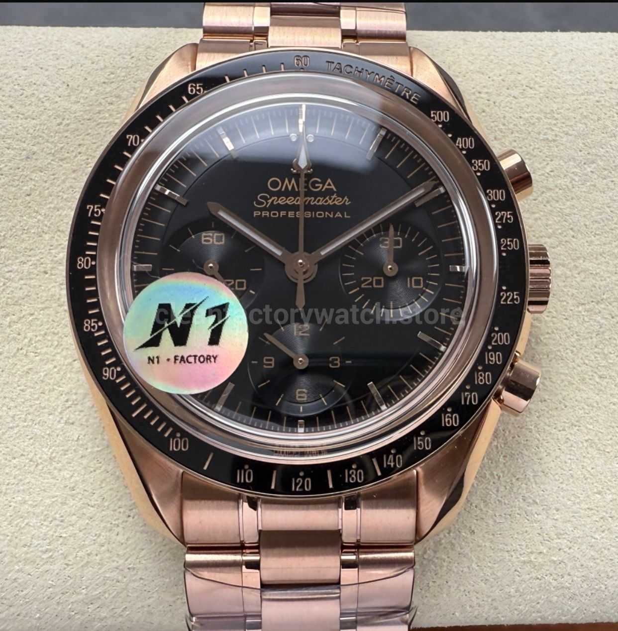 N1 Factory Omega Speedmaster Professional Moonwatch 310.63.42.50.02.001 Rose Gold Black Dial