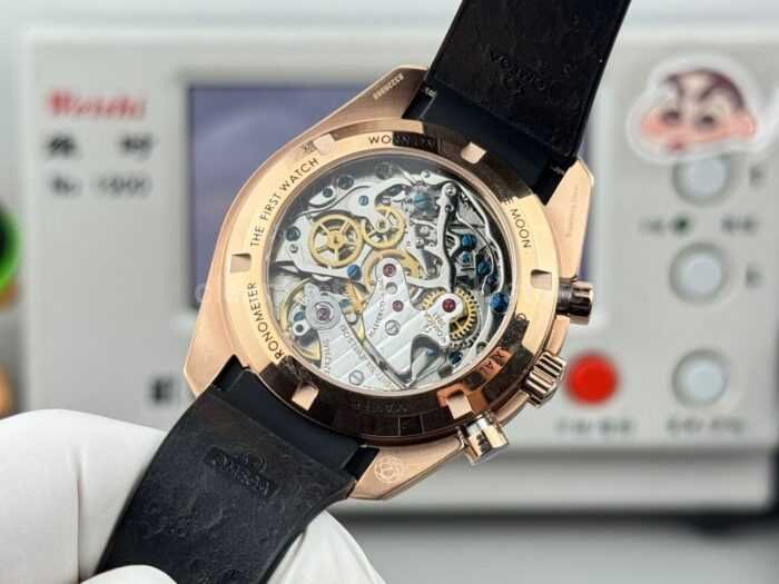N1 Factory Omega Speedmaster Professional Moonwatch 310.63.42.50.02.001 Rose Gold Rubber Strap Black Dial - Image 8