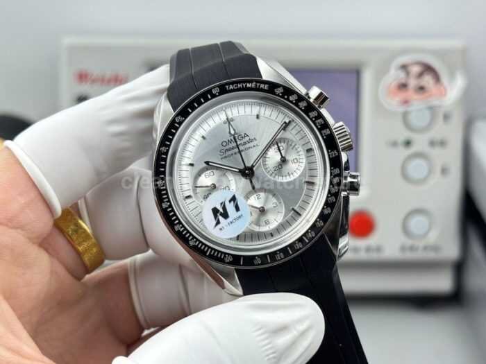 N1 Factory Omega Speedmaster Professional Moonwatch 310.63.42.50.02.001 Steel Rubber Strap Silver Dial - Image 5