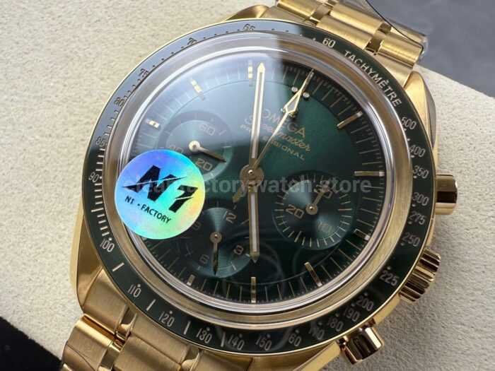 N1 Factory Omega Speedmaster Professional Moonwatch 310.63.42.50.02.001 Yellow Gold Green Dial - Image 3