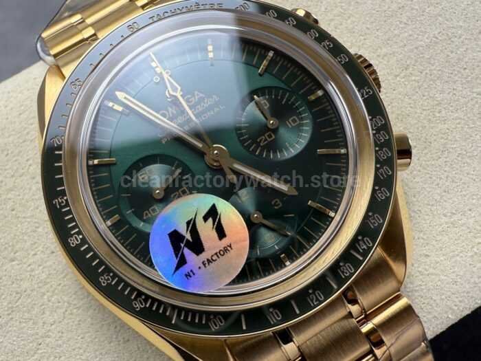 N1 Factory Omega Speedmaster Professional Moonwatch 310.63.42.50.02.001 Yellow Gold Green Dial - Image 2