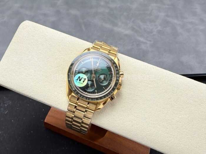 N1 Factory Omega Speedmaster Professional Moonwatch 310.63.42.50.02.001 Yellow Gold Green Dial - Image 5