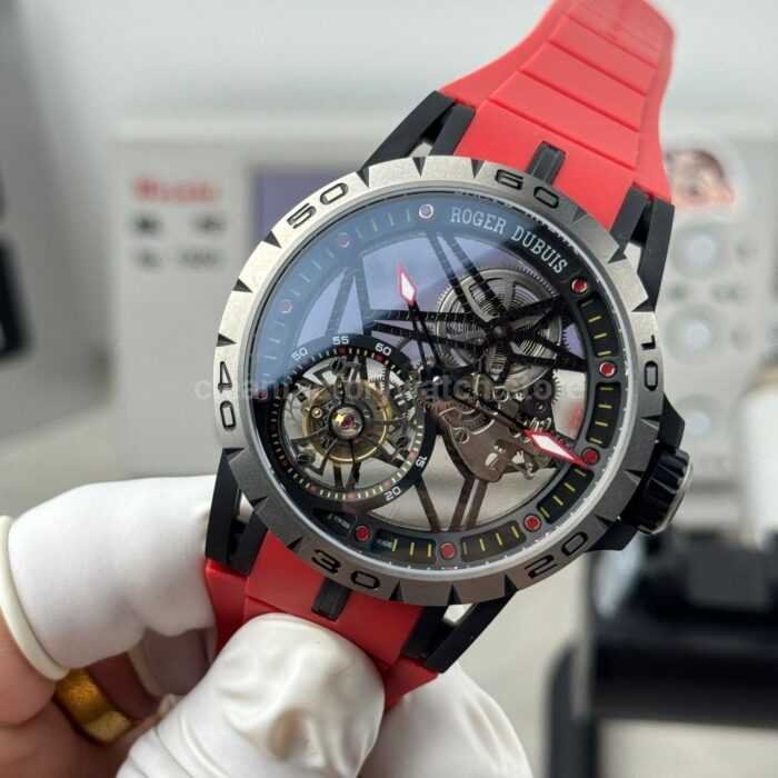 NEW Factory Roger Dubuis Excalibur Spider RDDBEX0479 Tourbillon 45mm Titanium Red Rubber Strap Black Dial - Image 5