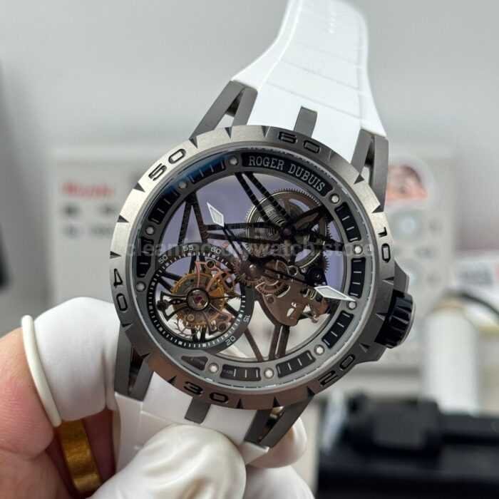 NEW Factory Roger Dubuis Excalibur Spider RDDBEX0479 Tourbillon 45mm Titanium White Rubber Strap Grey Dial - Image 5