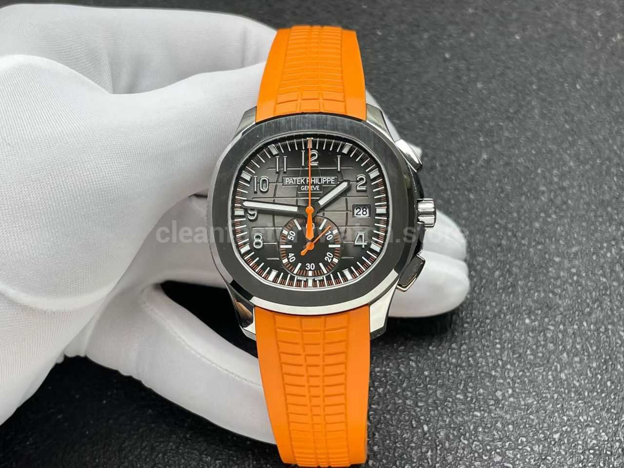 P1 Factory Patek Philippe Aquanaut 5968A-001 42mm Steel Orange Rubber Strap Black Dial
