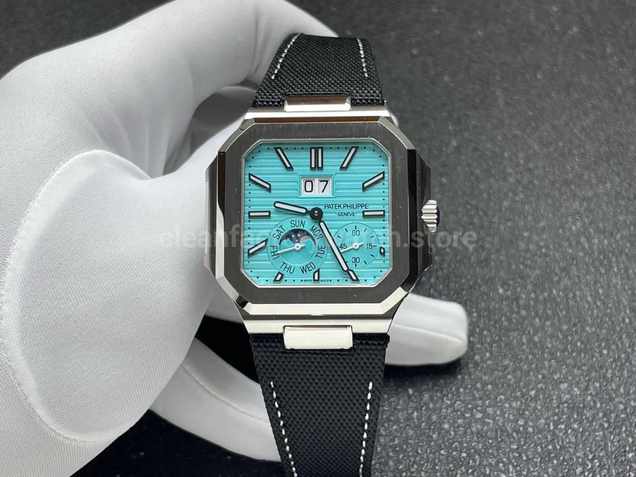 P1 Factory Patek Philippe Cubitus 5822 45mm Platinum Textile Strap Tiffany Blue Dial