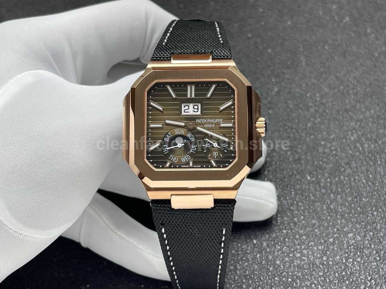 P1 Factory Patek Philippe Cubitus 5822 45mm Rose Gold Textile Strap Brown Dial