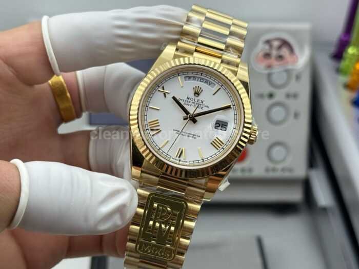 PPM Factory Counterweight Rolex Day-Date 228238-0042 40mm Full Yellow Gold Roman Numerals White Dial - Image 3