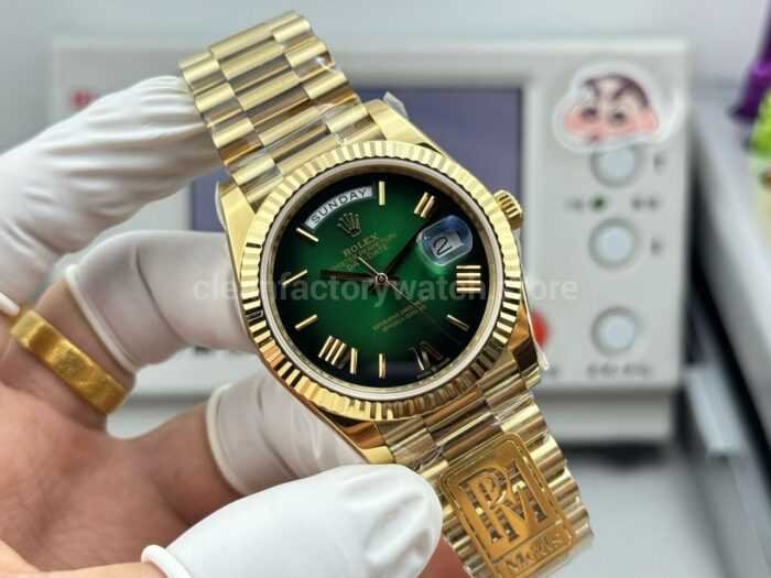 PPM Factory Counterweight Rolex Day-Date 228238-0061 40mm Full Yellow Gold Roman Number Green Dial - Image 2