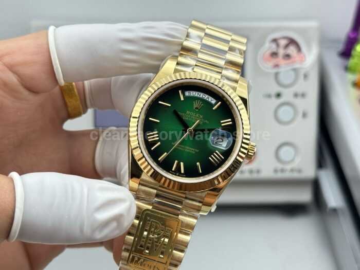 PPM Factory Counterweight Rolex Day-Date 228238-0061 40mm Full Yellow Gold Roman Number Green Dial - Image 3