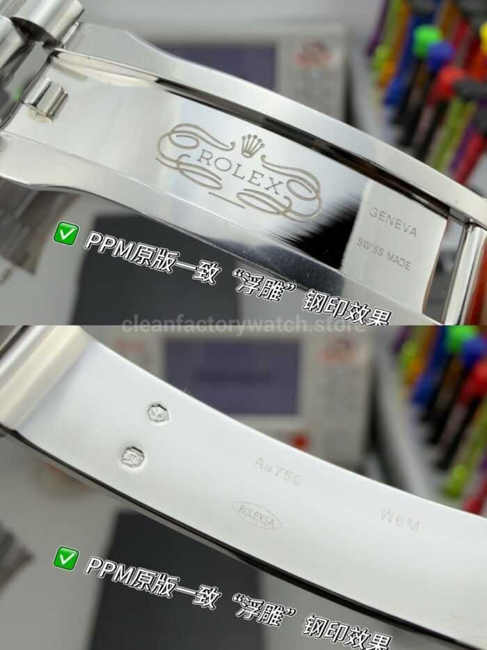 PPM Factory Counterweight Rolex Day-Date 228239-0005 40mm Full White Gold Baguette Diamond Black Dial - Image 6