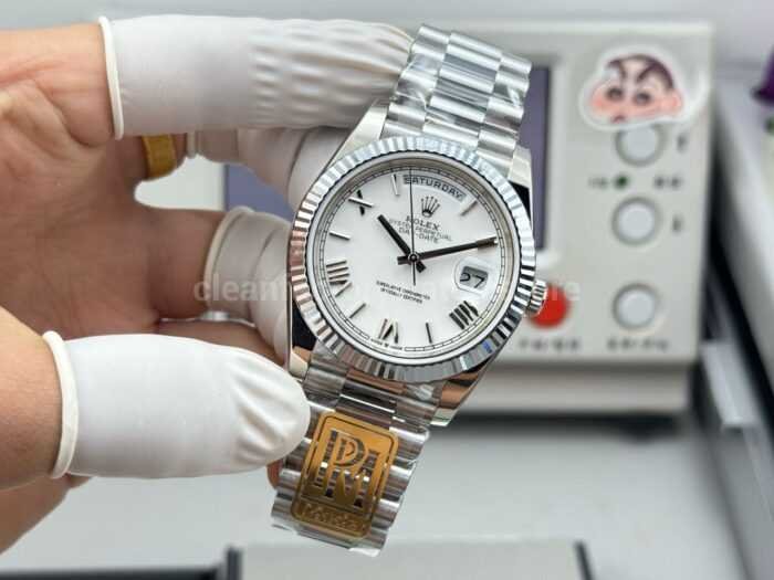 PPM Factory Counterweight Rolex Day-Date 228239-0046 40mm White Gold Roman Numerals White Dial - Image 3