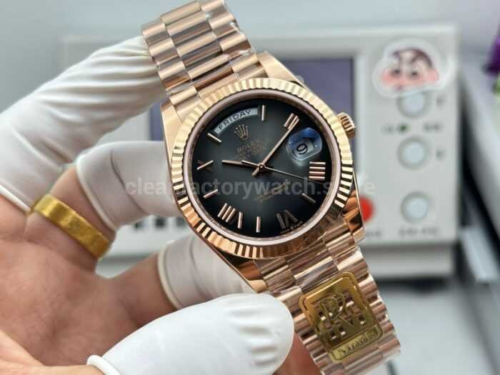 PPM Factory Counterweight Rolex Day-Date 238235-0055 40mm Full Rose Gold Roman Number Black Dial - Image 2