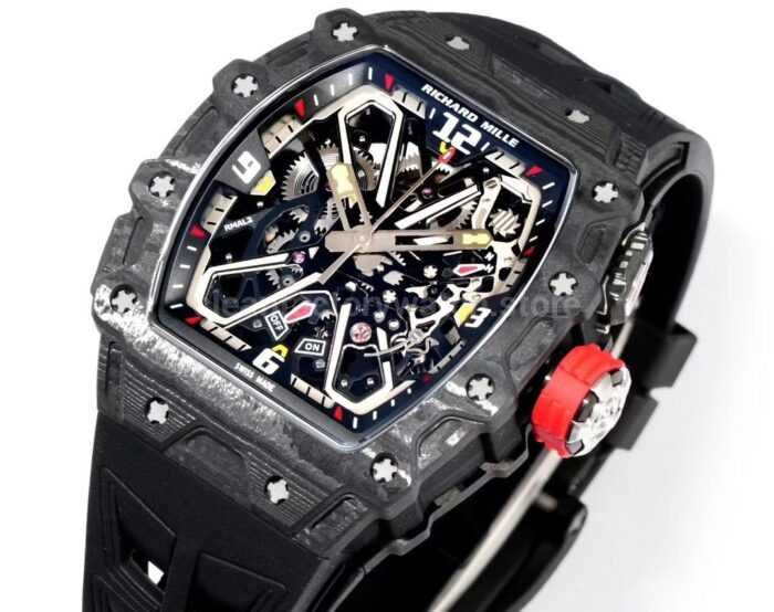 RM Factory Richard Mille RM35-03 Black Carbon Fiber Black Rubber Strap Black Skeletonized Dial - Image 3